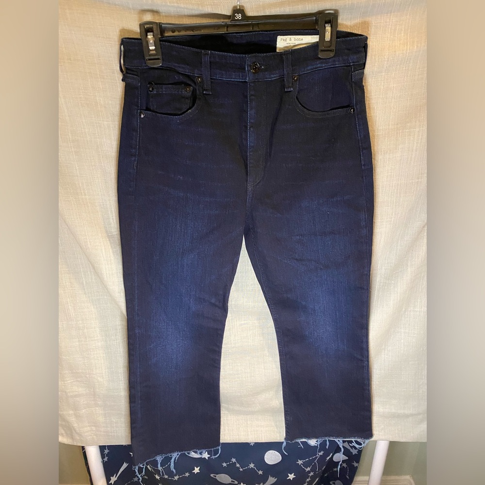 Rag & Bone Nina High-Rise Ankle Flare Jeans frayed dark blue Size 30